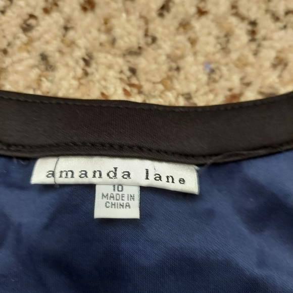 Amanda Lane Womens Blue and Black Floral Striped A-Line Dress Size 10 Cocktail - Picture 10 of 13